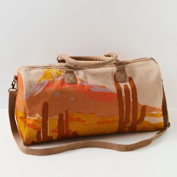 Free People New Horizons Suede & Canvas Weekender Bag- Cactus - Picture 4 of 8